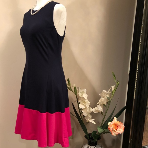 Color block sleeveless dress flared skirt - preppy office siren - Picture 2 of 8